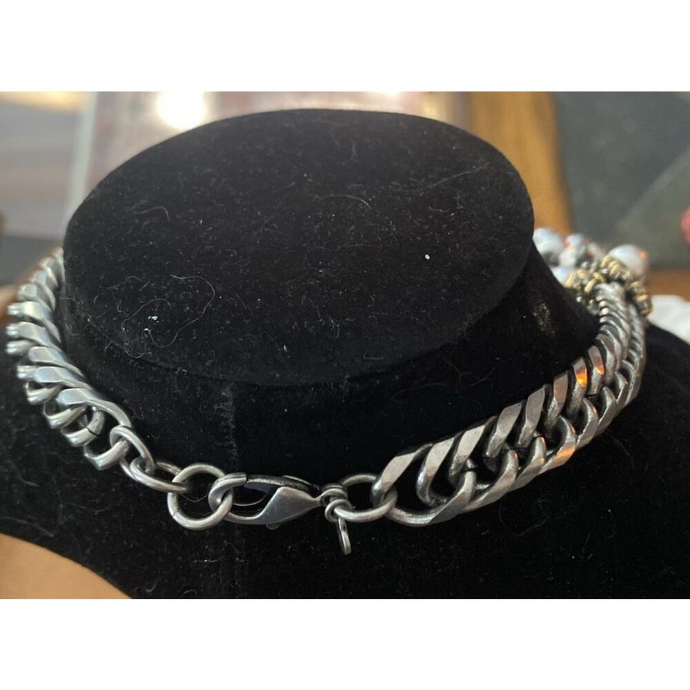 Chunky heavy Silver tone beaded multi strand necklace With Stainless Steel Chain - Picture 5 of 7